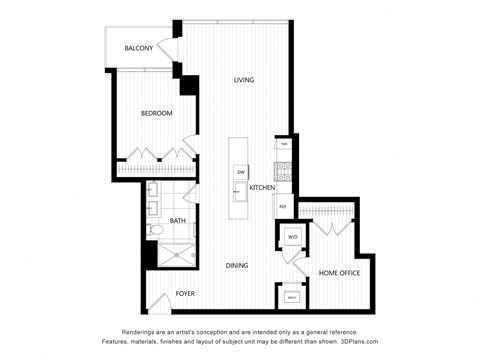 a floor plan of a unit with a bedroom and a living room